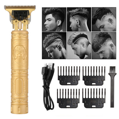 Golden Hair Clipper Επαναφορτιζόμενη ηλεκτρική ξυριστική μηχανή ώθησης T9 Bald Hair Clipper Electric Clipper Blendet Fickmachine for Men Barber