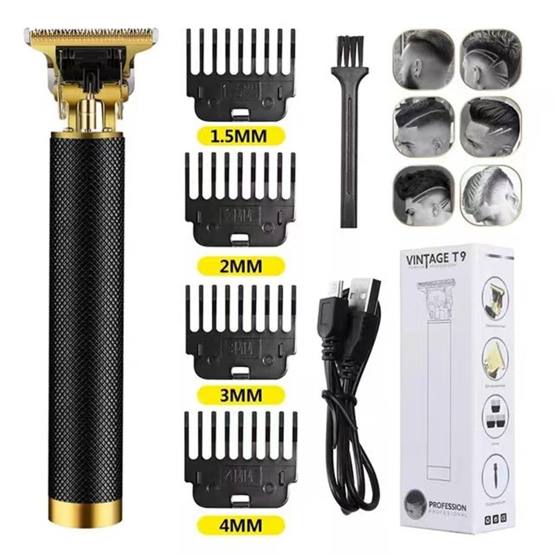 Golden Hair Clipper Επαναφορτιζόμενη ηλεκτρική ξυριστική μηχανή ώθησης T9 Bald Hair Clipper Electric Clipper Blendet Fickmachine for Men Barber