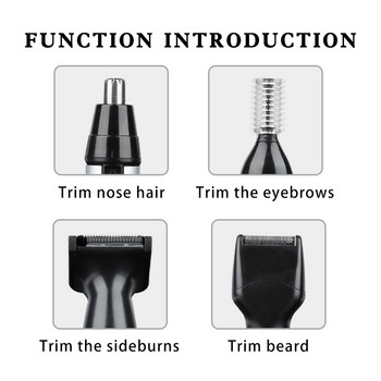 Kemei Мултифункционален комплект за подстригване 4 в 1 Мъжки тример Електрически тример за коса в носа Професионален уред за почистване на нос и уши за брада