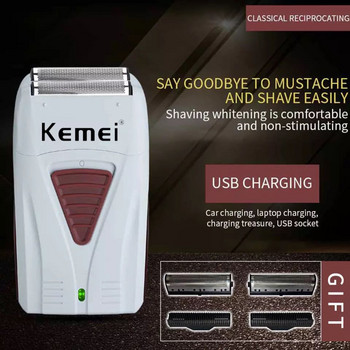 kemei KM-3382 Акумулаторна безжична самобръсначка за мъже с двойно острие, възвратно-постъпателна самобръсначка за брада, грижа за лицето, мазни бръснарски ножици