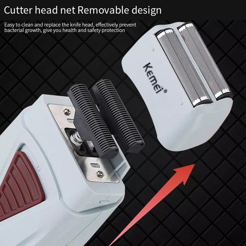kemei KM-3382 Επαναφορτιζόμενη ξυριστική μηχανή μπαταρίας για άνδρες με διπλή λεπίδα παλινδρομική ξυριστική μηχανή γενειάδας, λιπαρό ψαλίδι κουρέα