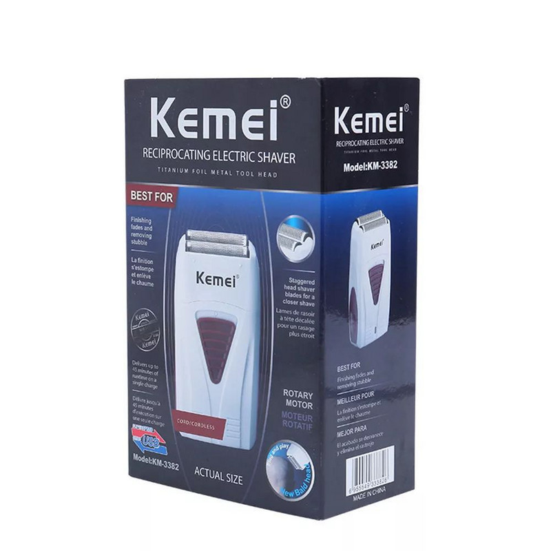 kemei KM-3382 Επαναφορτιζόμενη ξυριστική μηχανή μπαταρίας για άνδρες με διπλή λεπίδα παλινδρομική ξυριστική μηχανή γενειάδας, λιπαρό ψαλίδι κουρέα