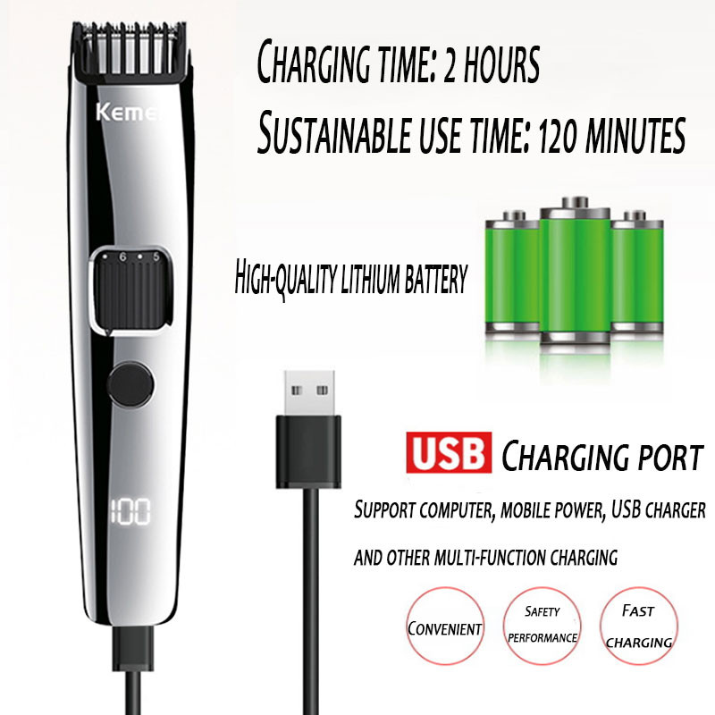Kemei 302S LCD-ekraan, laetav reguleeritav habemelõikur meestele elektriline juukselõikur 1 mm kuni 10 mm liitiumakuga
