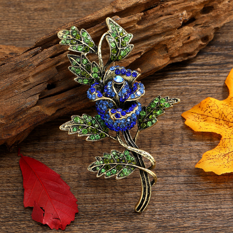 Muylinda Vintage Sinine Roos Lill Rhinestone Pross ja Nõel naistele Luksuslikud Ehted Riided Sall Tsingisulamist Pins Aksessuaarid