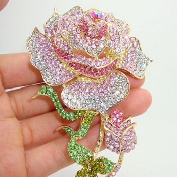 Επίχρυσο Χρώμα ροζ μπουμπούκι ροζ ζιργκόν καρφίτσα μόδας Glamour Lady Banquet Wedding Jewel