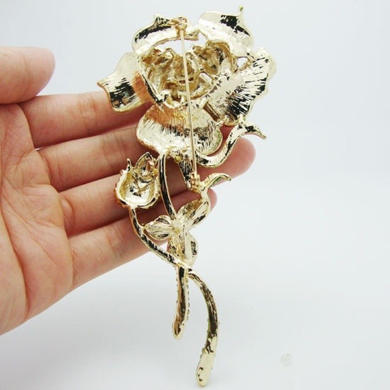 Pozlaćeni pupoljak ruže u boji, ružičasti cirkonski broš, modni glamurozni ženski banketni vjenčani dragulj