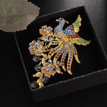 Μόδα Ένθετη πολύχρωμη καρφίτσα κίσσας με ένθετη ζιργκόν για γυναίκες Αξεσουάρ φόρεμα για δείπνο κοσμήματα Peacock Phoenix Brooch