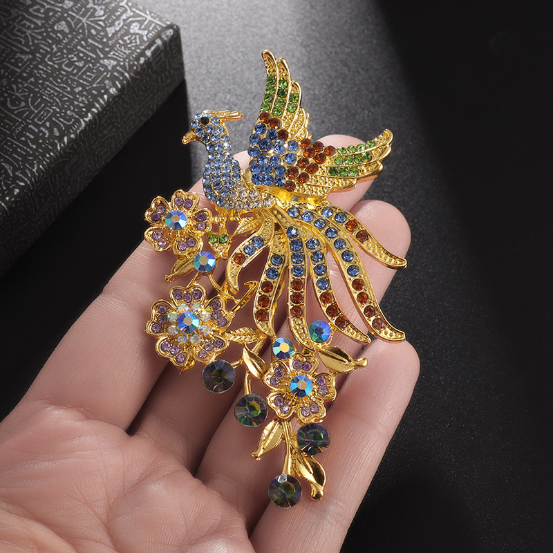 Μόδα Ένθετη πολύχρωμη καρφίτσα κίσσας με ένθετη ζιργκόν για γυναίκες Αξεσουάρ φόρεμα για δείπνο κοσμήματα Peacock Phoenix Brooch