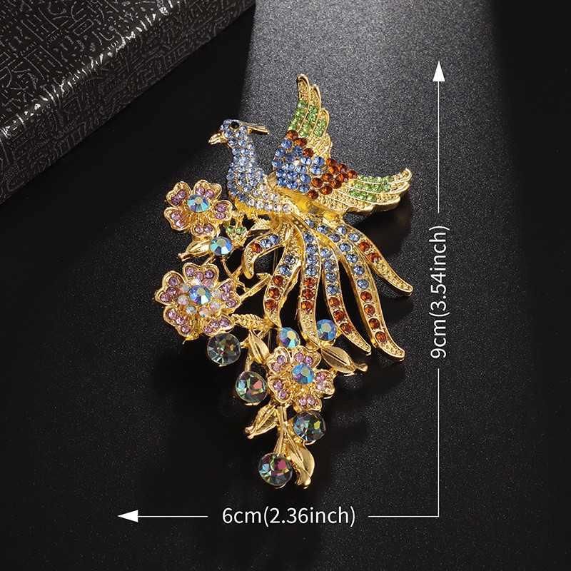 Μόδα Ένθετη πολύχρωμη καρφίτσα κίσσας με ένθετη ζιργκόν για γυναίκες Αξεσουάρ φόρεμα για δείπνο κοσμήματα Peacock Phoenix Brooch