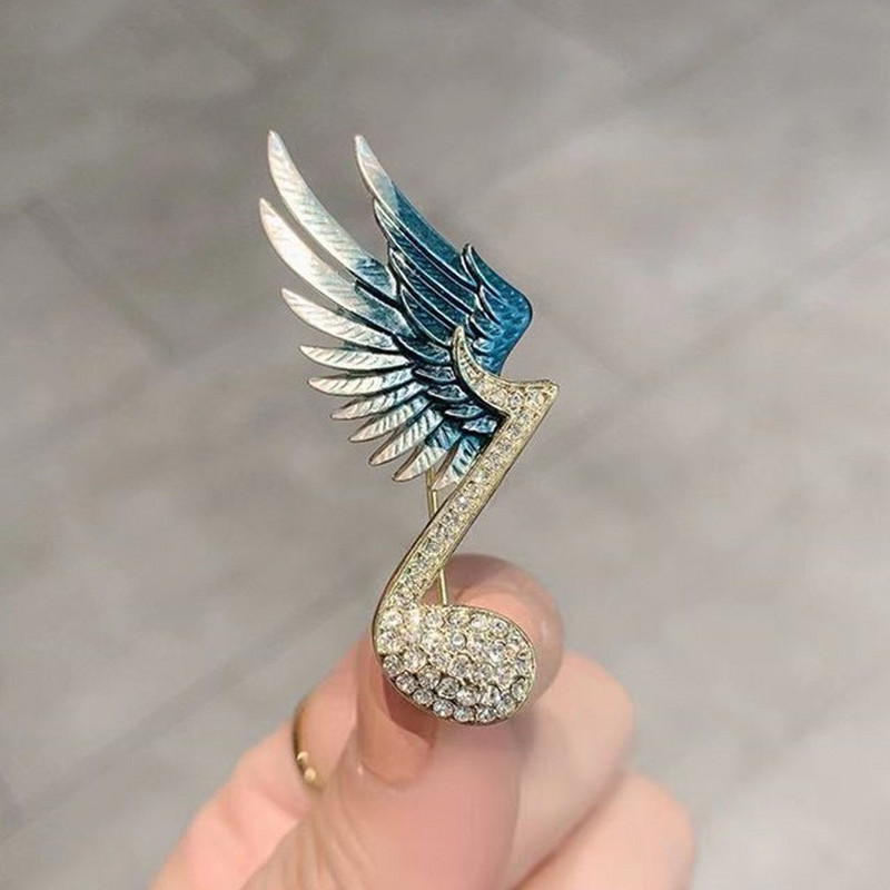 Μουσική νότα Μεταλλική στρας καρφίτσα μόδας φτερά πόρπης καρφίτσα πέτο Πολυτελή κοσμήματα ιδιοσυγκρασία Γυναικείες καρφίτσες Αξεσουάρ