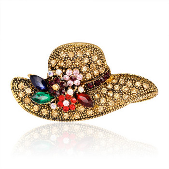 Винтидж модни шапки, брошки, игли за жени, античен златен цвят, луксозен кристал за сватбени корсажни аксесоари, висококачествени