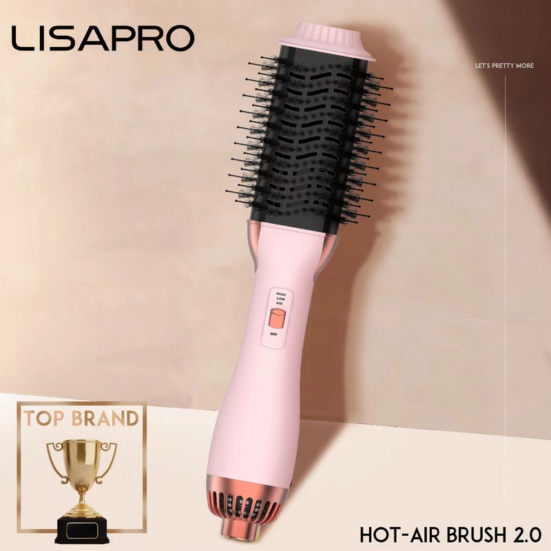 LISAPRO One-Step Hot Air Brush 2.0 Soft Touch Pink Hair Dryer Brush Multifunctional Hair Styler Comb 3 ΣΕ 1 χτένα πιστολάκι μαλλιών