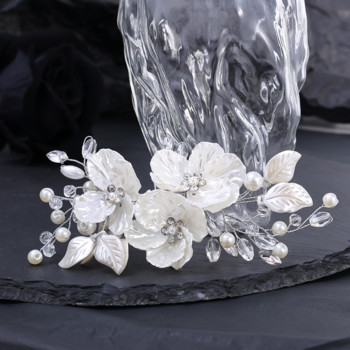 Νέο νυφικό, κρυστάλλινο μαργαριτάρι λουλούδι, κλιπ μαλλιών με λουλουδάτο στυλ Barrette νύφη κοσμήματα για τα μαλλιά Παράνυμφος Αξεσουάρ για τα μαλλιά γάμου
