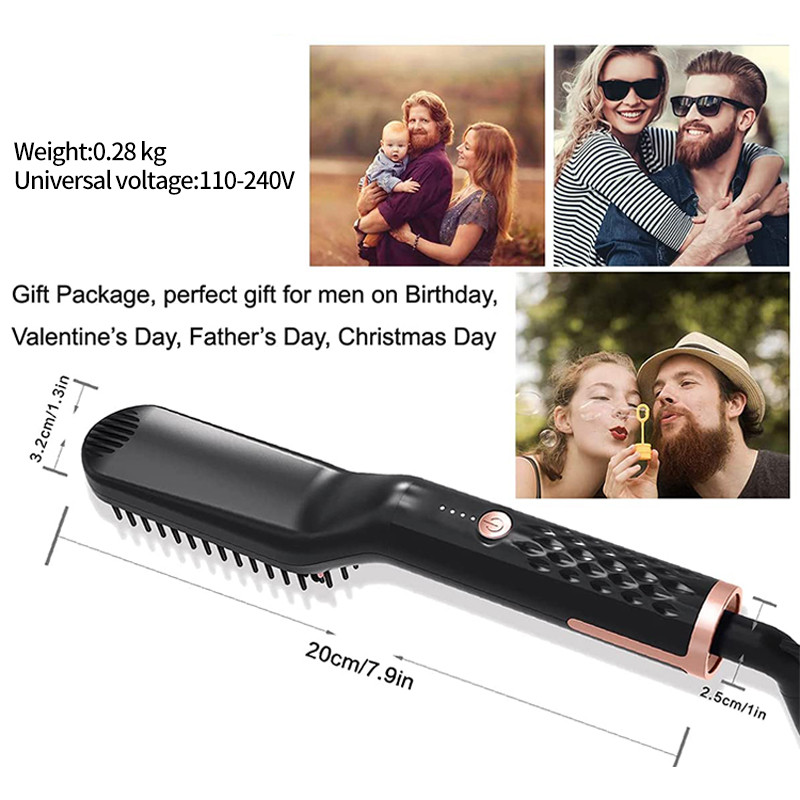 Barzdos tiesintuvas Barzdos šukos šildomas Daugiafunkcis plaukų šepetys Barzdos karšto oro šukos LED ekranas Barzdos plaukų tiesintuvas vyrams