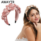 AWAYTR Nová jednofarebná zamatová čelenka s kvetmi pivonky pre ženy, zimná čelenka, dámske plesové párty, retro módne doplnky