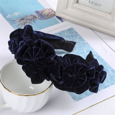 AWAYTR Nová jednofarebná zamatová čelenka s kvetmi pivonky pre ženy, zimná čelenka, dámske plesové párty, retro módne doplnky
