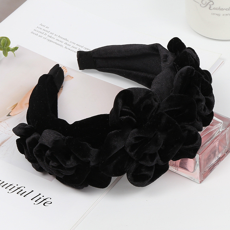 AWAYTR Nová jednofarebná zamatová čelenka s kvetmi pivonky pre ženy, zimná čelenka, dámske plesové párty, retro módne doplnky