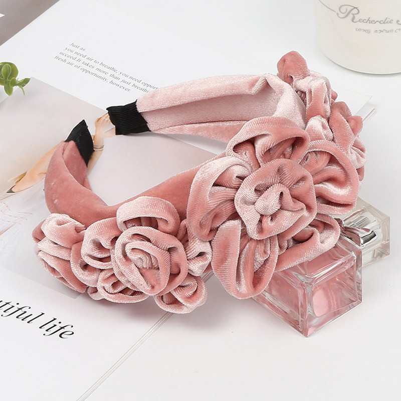 AWAYTR Nová jednofarebná zamatová čelenka s kvetmi pivonky pre ženy, zimná čelenka, dámske plesové párty, retro módne doplnky