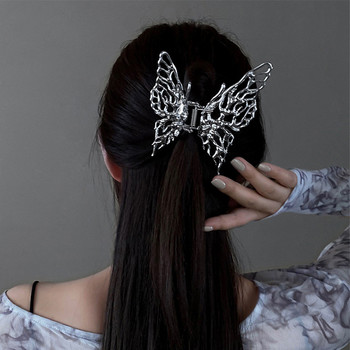 Korea INS Bright Silver Butterfly Нокът за коса за жени Елегантни кухи метални щипки за коса Лента за глава Фиби за коса Аксесоар за коса Рак