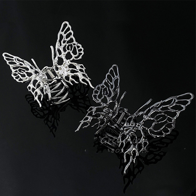 Κορέα INS Φωτεινό ασημί νύχι μαλλιών πεταλούδας για γυναίκες Κομψά κούφια μεταλλικά κλιπ για τα μαλλιά