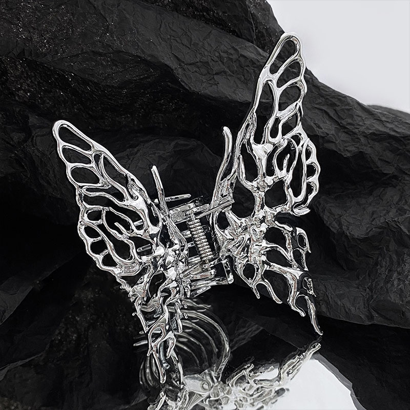 Κορέα INS Φωτεινό ασημί νύχι μαλλιών πεταλούδας για γυναίκες Κομψά κούφια μεταλλικά κλιπ για τα μαλλιά