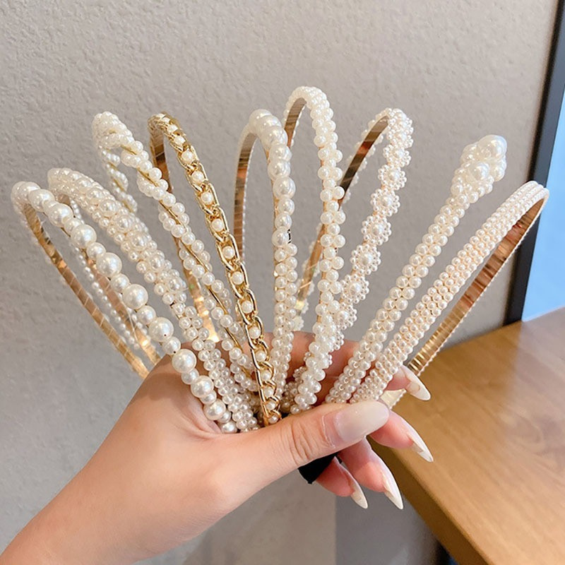 Uued naiste täispärlitega juuksepaelad Elegantne magus peapael Lihtne juukserõngas peapael Korea käsitsi valmistatud pulmajuukseaksessuaarid kingitus