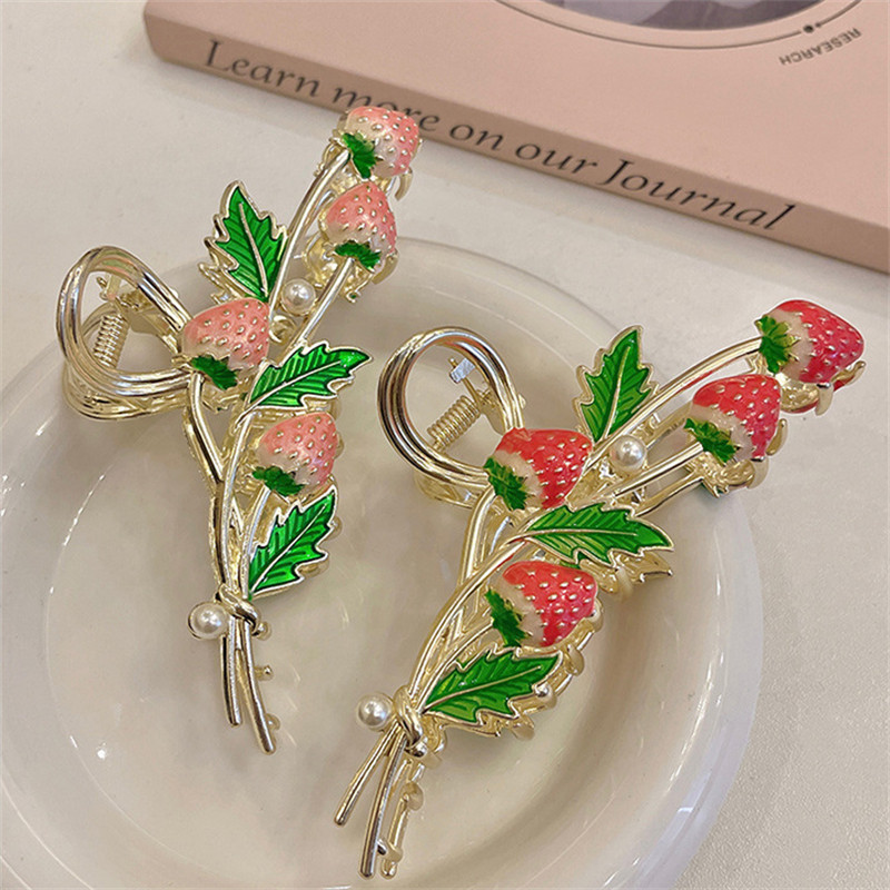 Koreai új epres kapcsok Női Elegáns Fém Rák Hajcsatok Lányok Hajkiegészítők Frizurakészítési Kiegészítők