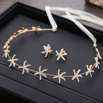 Αξεσουάρ γάμου τιάρες με κορδέλες για γυναίκες σε σχήμα αστερίας κορδέλες από στρας νεράιδα νύφη πριγκίπισσα καπέλα κοσμήματα μαλλιών