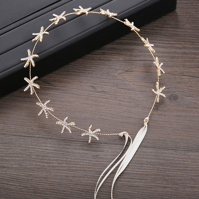 Αξεσουάρ γάμου τιάρες με κορδέλες για γυναίκες σε σχήμα αστερίας κορδέλες από στρας νεράιδα νύφη πριγκίπισσα καπέλα κοσμήματα μαλλιών