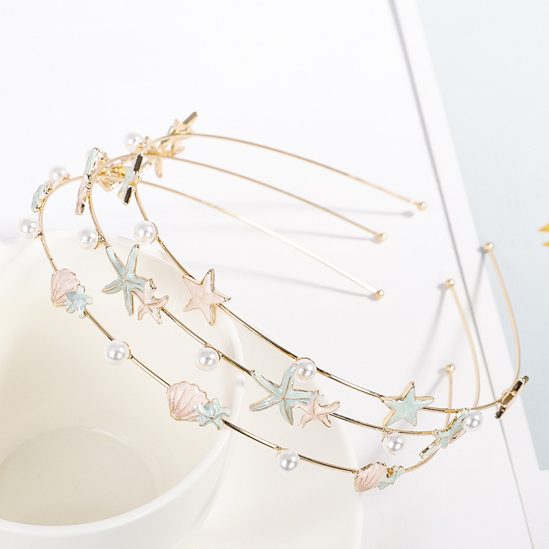EASYA mood Starfish Shell peapael naistele Korea stiilis simuleeritud pärlitega juuksepael Juukseaksessuaarid
