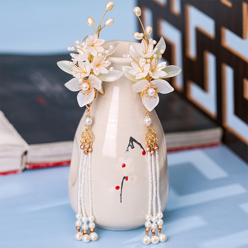 2tk Tutt Juukseklambrid Lillepärl Hiina Hanfu Juukseaksessuaarid Vintage Fairy Lilleline Tiarasa Pruudi peaehe pulmaehted