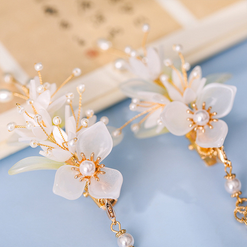 2tk Tutt Juukseklambrid Lillepärl Hiina Hanfu Juukseaksessuaarid Vintage Fairy Lilleline Tiarasa Pruudi peaehe pulmaehted