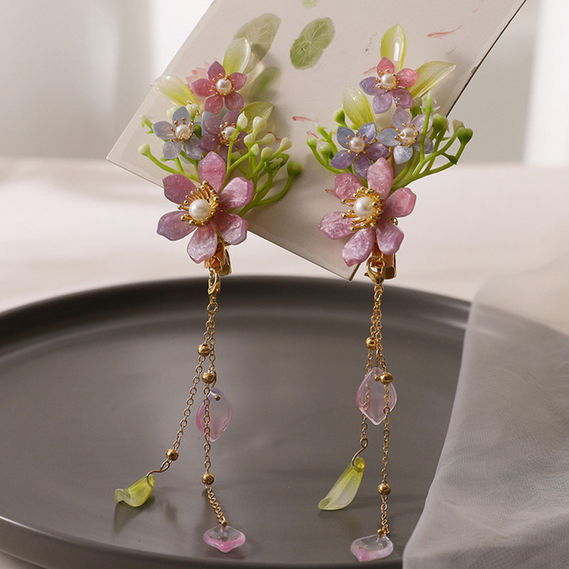 2tk Tutt Juukseklambrid Lillepärl Hiina Hanfu Juukseaksessuaarid Vintage Fairy Lilleline Tiarasa Pruudi peaehe pulmaehted