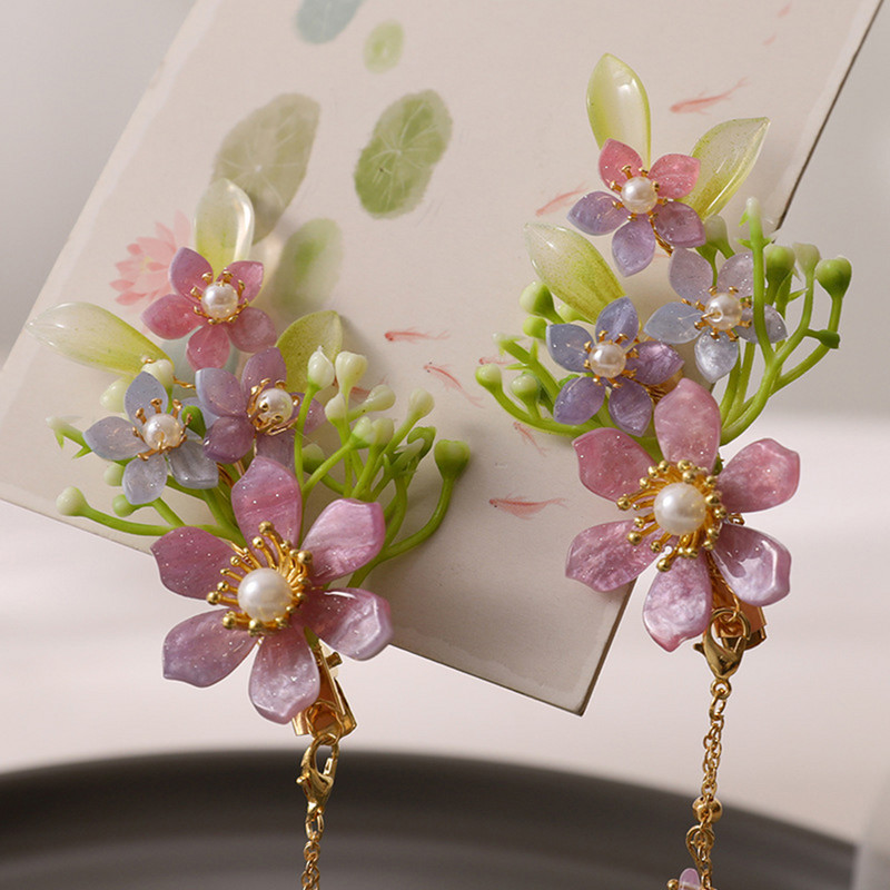 2tk Tutt Juukseklambrid Lillepärl Hiina Hanfu Juukseaksessuaarid Vintage Fairy Lilleline Tiarasa Pruudi peaehe pulmaehted