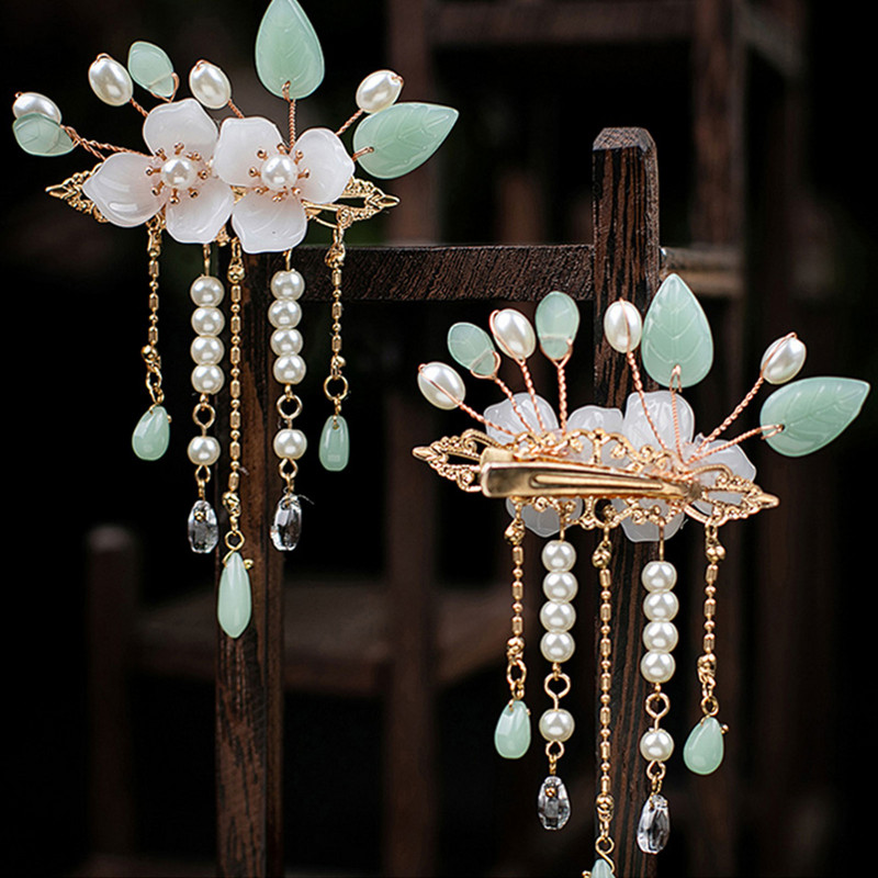 Κλιπ μαλλιών Fairy Hairpins για γυναίκες Κινέζικα Hanfu Αξεσουάρ Μαλλιών Κορίτσια Flower Pearl Tassel Headpiece Πιρούνια μαλλιών Αρχαία κοσμήματα