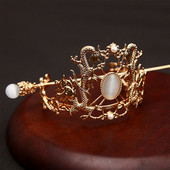 Senovės plaukų segtuko karūna Auksiniai kiniški plaukų aksesuarai moterims Crystal Hair Stick Chopstick Retro Hanfu vakarėlių plaukų papuošalai