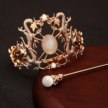 Древна фиби Корона Златни китайски аксесоари за коса за жени Кристална пръчка за коса Пръчка за хранене Ретро ханфу партита Бижута за коса