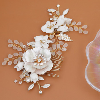 Булчински гребен за коса с цветя 2023 Модна фиби за жени Crytsal Diademas Украшения за коса за булка Бижута за коса Сватбени аксесоари