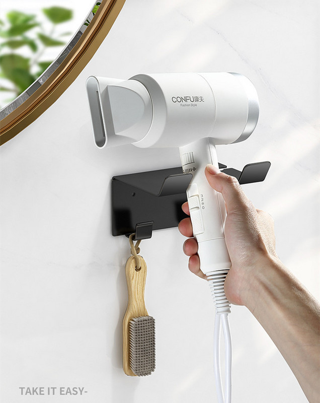 Rozsdamentes acél hajszárító tartó falra szerelhető ingyenes fúrás fürdőszoba tároló polc polc fürdőszoba tároló kellékek