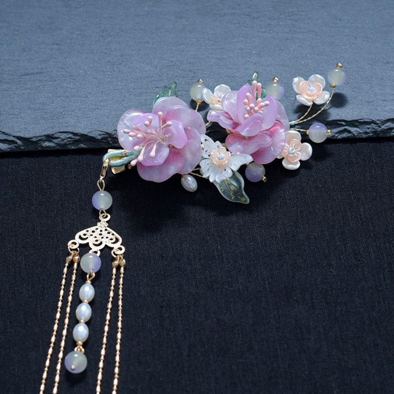 1paar pikkade tutiga juukseklambrid Hiina Hanfu juuste aksessuaarid naistele lillepärlitega juuksenõel Tüdrukute pidu Barretes vintage ehted