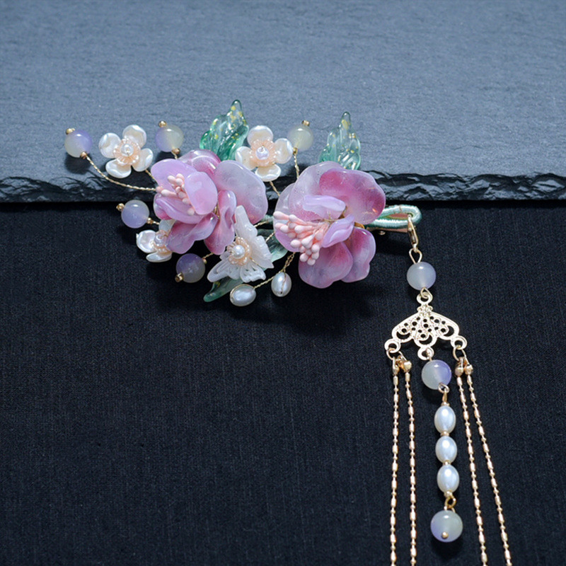 1paar pikkade tutiga juukseklambrid Hiina Hanfu juuste aksessuaarid naistele lillepärlitega juuksenõel Tüdrukute pidu Barretes vintage ehted