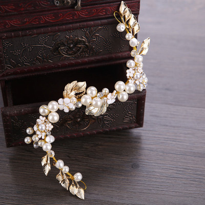 Női Pearl Crystal Tiara Garland Korona Virág Fejpánt Ékszer Kiegészítők Esküvői Fotó Party Ajándék BN