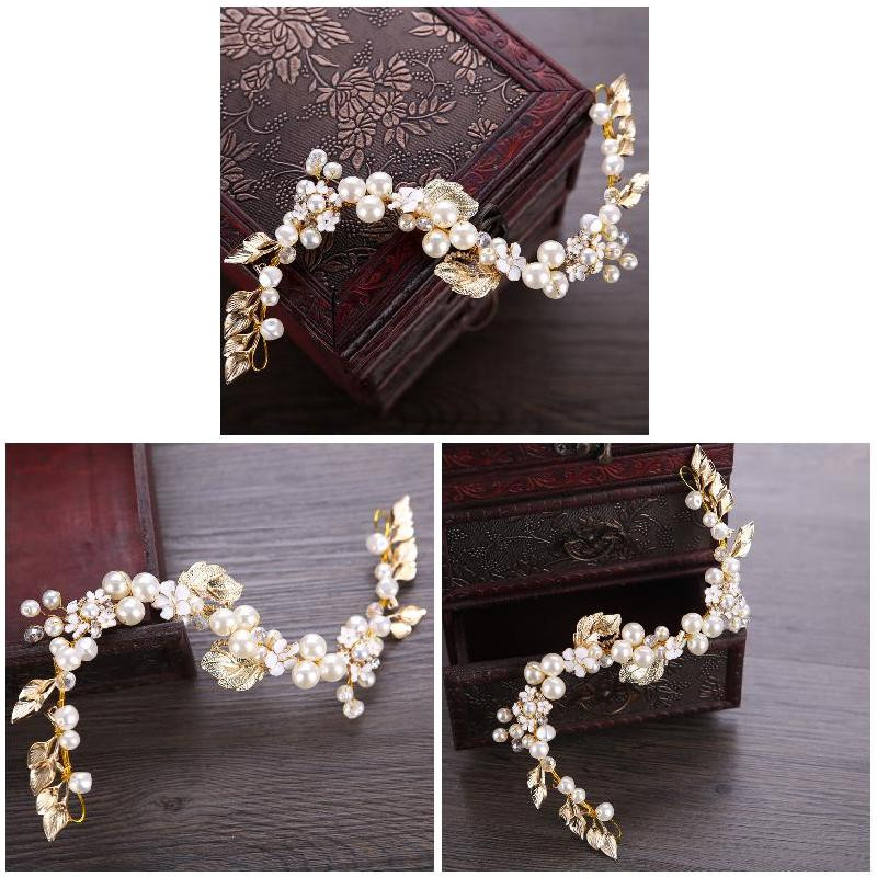 Naiste Pearl Crystal Tiara Garland Kroonlillede peapael Ehted Aksessuaarid Pulmafoto Peokingitus BN