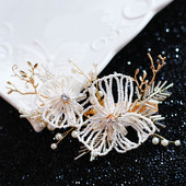 Perlų gėlėtas plaukų segtukas 2023 m. Nauji vestuviniai plaukų aksesuarai moterims, krištoliniais karoliukais, galvos apdangalas nuotakos tiarų plaukų papuošalai