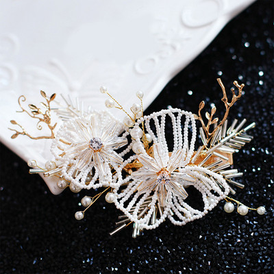 Perlų gėlėtas plaukų segtukas 2023 m. Nauji vestuviniai plaukų aksesuarai moterims, krištoliniais karoliukais, galvos apdangalas nuotakos tiarų plaukų papuošalai