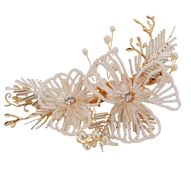 Perlų gėlėtas plaukų segtukas 2023 m. Nauji vestuviniai plaukų aksesuarai moterims, krištoliniais karoliukais, galvos apdangalas nuotakos tiarų plaukų papuošalai