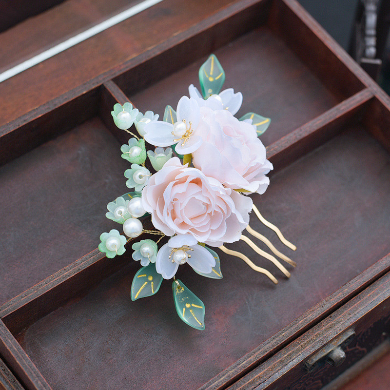 Fairy Flower Juuksekamm Tiaras Hiina stiilis pärlitega külgnõel naistele Hanfu Party Vintage sulamist juuksenõela kahvel Klassikalised juukseehted