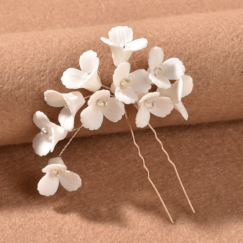 Бижута с фиби с бяло цвете Аксесоари за коса за жени U-образни пръчици за коса Сладка ретро шапка Модна булчинска сватба