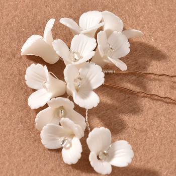 Бижута с фиби с бяло цвете Аксесоари за коса за жени U-образни пръчици за коса Сладка ретро шапка Модна булчинска сватба