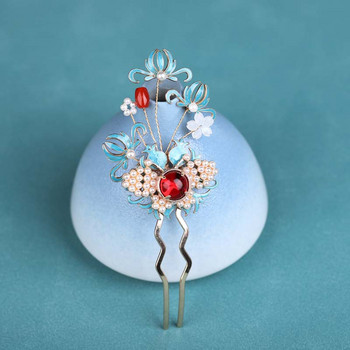 Луксозна фиби китайска пръчка за коса U-образна кристална перла закопчалка за коса вилица реколта Hanfu парти диадеми щипка за коса Чар Бижута за глава
